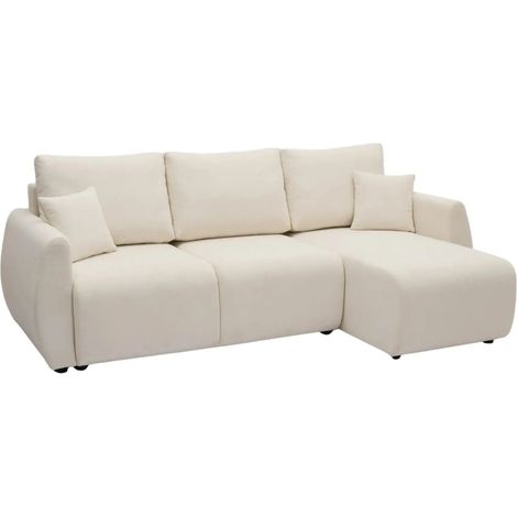 HERA - Canapé d'angle convertible tissu doux 3 places - Beige