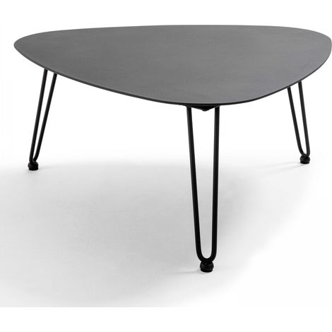 Oviala – Table basse triangulaire en métal aluminium – Piétement acier traité anti-rouille – Coins arrondis – Longueur 76 cm – Hauteur 37 cm (1/5)