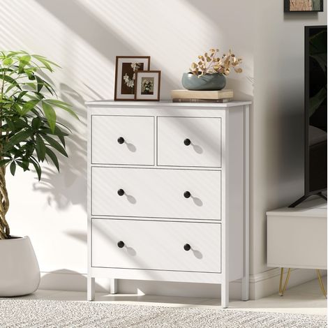 Commode à 4 tiroirs en panneaux de particules blanc pour chambre, salon et couloir (1/5)
