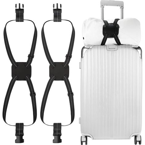 Sangles à bagages pour sécuriser vos sacs - Lot de 2 sangles élastiques réglables avec boucle, noires, pour valises, sac à dos, sac à main, valise à roulettes, etc. (1/5)