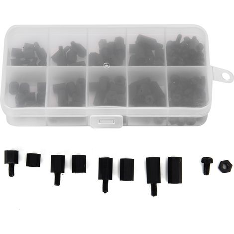 Kit de 180 vis et écrous en nylon noir M3 à six pans creux, assortiment de fixations à passage simple ou double (1/5)