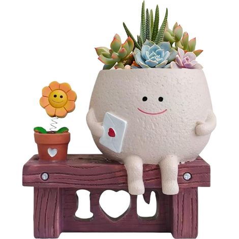 Blumentopf mit Smiley-Gesicht, niedliche Blumentöpfe mit Sonnenblume und Buchstaben, Pflanztopf für Sukkulenten mit Abflussloch, lustige Blumentöpfe für drinnen, Geschenkideen für Mama (1/5)