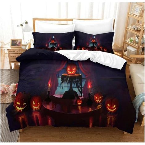 Housse De Couette 200X200 Cm Thème d'halloween 3D HD, Parure De Lit 2 Taies d'oreiller 65X65 Cm, avec Fermeture Éclair - N9E (1/4)