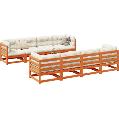 Set de sofás jardín 9 pzas con cojines madera pino marrón cera vidaXL (1/5)