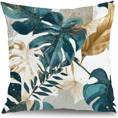 Housse de coussin plantes fleurs coton, décoration maison élégante,40×40cm (1/5)