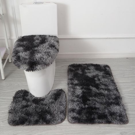 Tapis De Salle De Bain - Tapis Sol - Coussin De Siège - Housse De Cuvette - En Polypropylène - Antidérapant - Lavable En Machine - Gris - Lot De 3 (1/4)