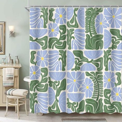 Rideau de Douche Boho, 180x180 cm, Motif Fleur Abstrait, Rideau de Douche en Polyester Imperméable avec 12 Crochets, Design Moderne à Impression Numérique (1/5)