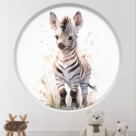Stickers Trompe l'oeil Arche ronde Enfants - Zèbre - Diamètre 30 cm (1/4)