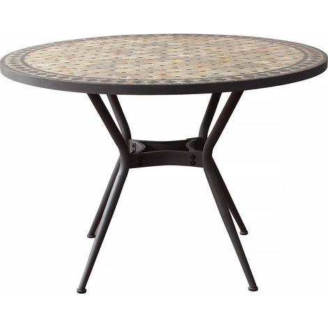 BRAIS - tavolo con piano rotondo e mosaico beige e antracite (1/4)