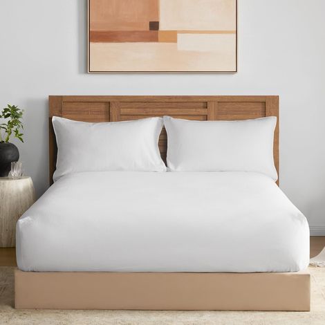 Drap Housse Mixte Lin Coton, 180x200 cm, Profondeur de Poche 30 cm, Tissu Respirant et Doux, Housse de Matelas Haute, Blanc (1/5)
