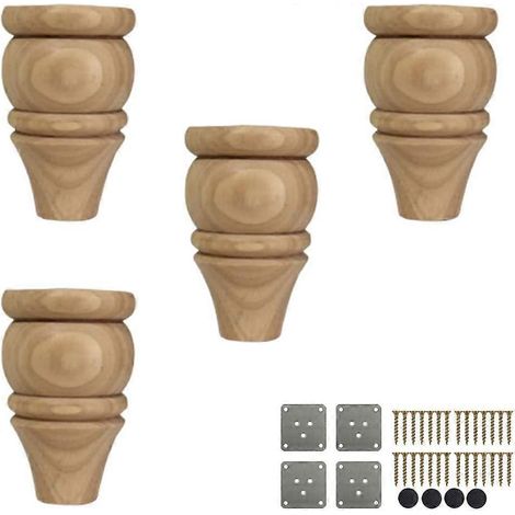 4er-Set Massivholz-Möbelbeine, runde Holzfüße, Ersatzfüße für Sofas, inklusive Montageplatte und Schrauben, für Schränke, TV-Ständer, Otto-12 cm, unlackiert