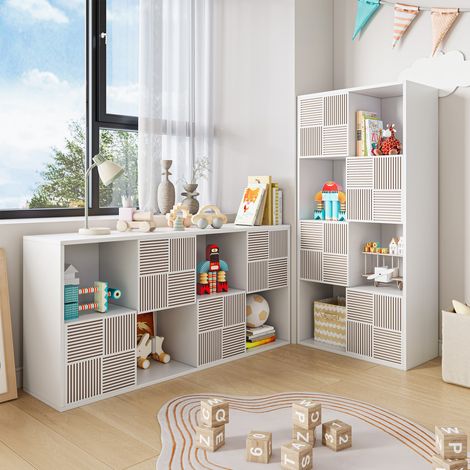 Bibliothèque Modulable, 125x30x60cm, Meuble de rangement, Commode Scandinave, Décoration intérieure, Blanc, Chambre enfant, Salon (1/5)