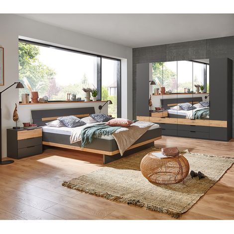 Schlafzimmer Set mit Drehtürenschrank, 4-teilig, GRANADA-43 in graphit mit Artisan Eiche Nb. (1/5)