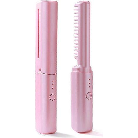 Mini lisseur rechargeable USB, brosse plate sans fil, lisseur de voyage, peigne lisseur électrique portable, brosse chauffante rose (1/5)