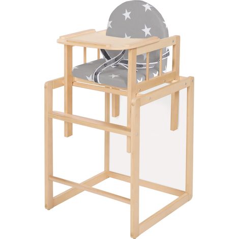 Chaise Haute en Bois - Siège Rembourré en Design d'Étoiles - Convertible en Table et Chaise - Naturel (1/5)
