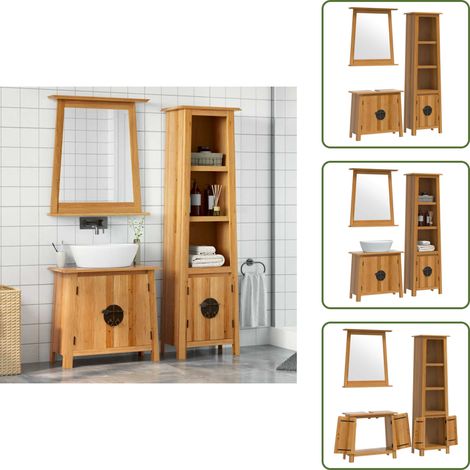 3-tlg. Badmöbel-Set Massivholz Kiefer - Badmöbel - Badschränke - Kiefernholzmöbel - Vintage Badezimmer - Badezimmerausstattung (1/5)