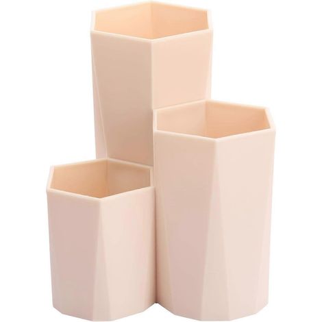 Organisateur de pinceaux de maquillage en plastique, rangement cosmétique à 3 emplacements, pot à pinceaux à poser sur une coiffeuse, un bureau ou un comptoir de salle de bain. (1/4)