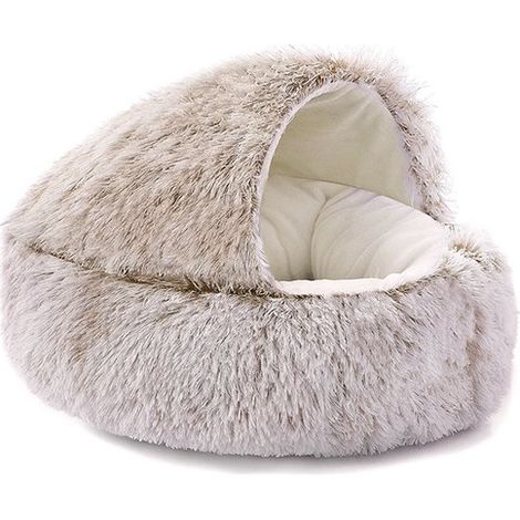 Panier pour animaux - Panier pour chat - Panier d'hiver pour animaux - Petit panier pour chien/chat - Intérieur - Semi-fermé - Confortable - Peluche - Marron clair - 40 x 40 cm (1/5)
