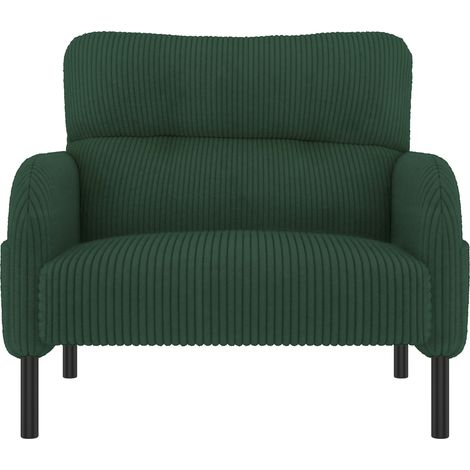 Sillón individual de pana verde, con bolsillo lateral y estructura metálica (1/5)