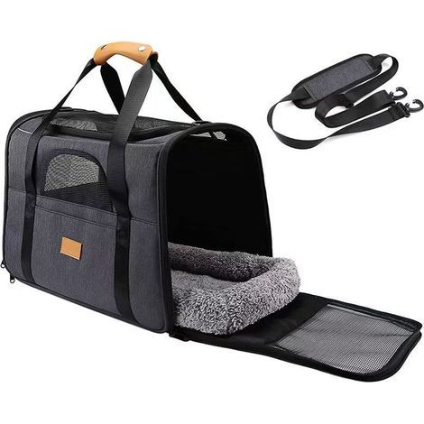 Sac Transport Chat Chien, Caisse de Transport Chat Respirant et Pliable Cage Transport Chat avec Matelas en Peluche Amovible (Accepté au Maximum 15lbs/7kg,44 31 34cm) (1/4)