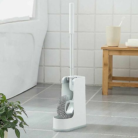 Silikon-Toilettenbürste, weiche Borsten, Wandhalterung für Badezimmer, Reinigungswerkzeug (1/4)