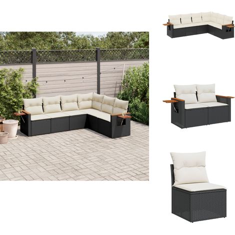 Salon de jardin 6 pcs avec coussins noir résine tressée - Ensemble Salon De Jardin - Meuble Extérieur - Résine Tressée - Rotin Synthétique - Mobilier De Jardin (1/5)