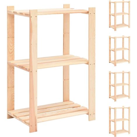 Lot de 5 Étagères de rangement à 3 niveaux Étagère Charge Lourde - Étagère de stockage 60x38x90 cm Pin 150 kg BV529487 - BonneVie (1/5)