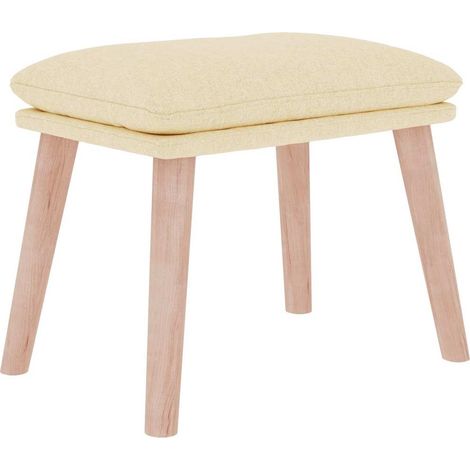Repose-pied Tabouret Bas Siège d'Appoint en Tissu et Bois d'Hévéa Crème 45 x 29,5 x 35 cm (1/5)