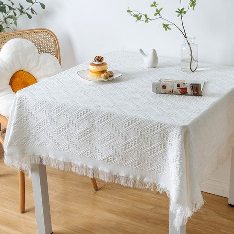 Nappe/housse de canapé brodée unie avec pompon pour décoration de maison, cuisine, mariage, fête intérieure et extérieure (180 x 260 cm) (1/5)