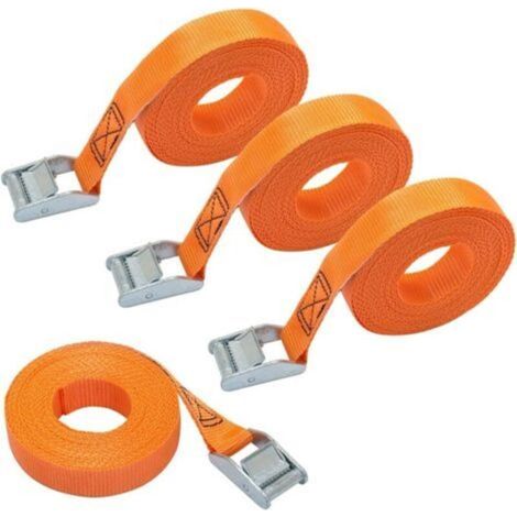Pr Set of 4 lashing straps, length 6 m, width 25 mm, lashing capacity 150 kg, compliant with DIN EN 12195-2 - Orange (1/5)