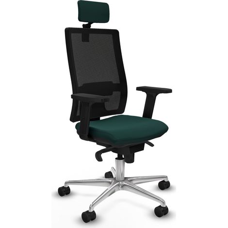 Horna sincro malla negra similpiel verde botella brazos 2D base aluminio cabecero 2D ruedas 65mm nailon (1/5)