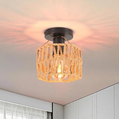 Plafonnier en Carré Vintage Lampe de Plafond Industriel Abat-jour en Corde de papier Lustre Rétro pour Salon Chambre (1/5)