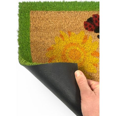 Tappeto Ingresso Esterno in Cocco - Zerbino Antiscivolo con Coccinelle e Girasoli - 40x70 cm (1/5)