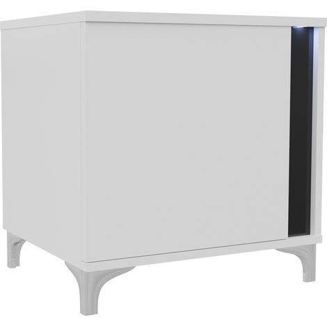 Table de chevet Florem I, Blanc + Blanc brillant + Noir brillant, Nombre de tiroirs: 0, Le nombre de portes: 1, 50x52x40cm, Stratifié, LED: Disponible