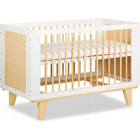Lit bébé 120x60cm couleur Pin/Blanc LYDIE Lit à barreaux amovible (1/5)