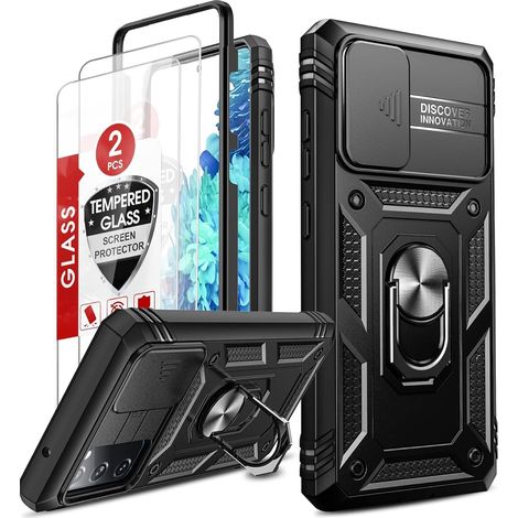 Coque pour Samsung Galaxy S20 FE 5G/4G(Pas S20) avec 2 Verre Trempé, 360 Full Body Protection de la Caméra en PC Dur Anti-Chut Renforcée Armor Heavy Duty Antichoc Bumper Housse Etui Noir (1/5)