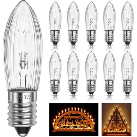Pack of 10 E10 14V 3W Candle Bulbs, 16 Points, Warm White, for Christmas Arches and Garlands (1/5)