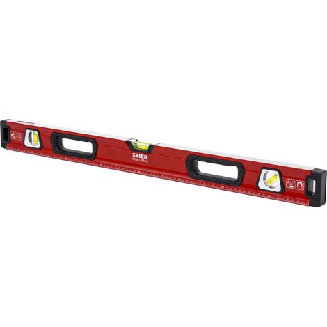 STIER Premium Wasserwaage, mit Magnet und drei Libellen, 800 mm, 0,5 mm/m, vertikal und horizontal messen, Spiegel-Lotlibelle, präzise Messung, Aluminiumlegierung, doppelt gefräste Oberfläche