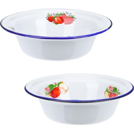 2pièces Bassine Ménagère Émaillée Récipient De Conservation Des Aliments Bol Pour Pétrir La Pâte (1/5)
