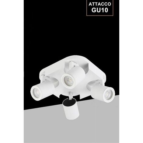 Trade Shop - Plafoniera 4 Diffusori Orientabile Soffitto Parete Lampada Gu10 Bianco Nero Th8805 -      Blanco (1/5)