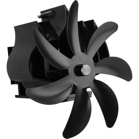 Ventilateur de poêle 7 pales en alliage d'aluminium, silencieux, mural, thermique, avec crochet de fixation, pour poêle à bois, camping, noir (1/5)