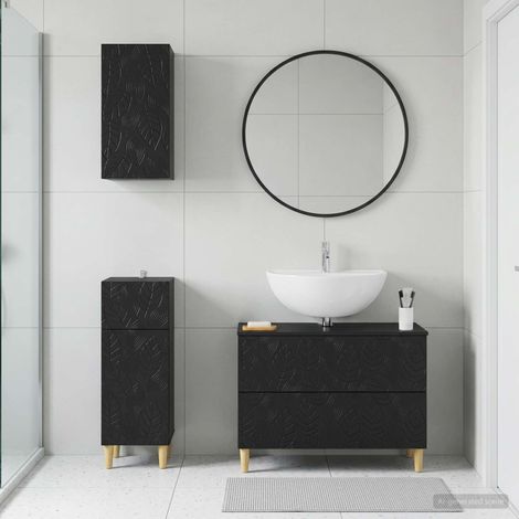 vidaXL 3 Piece Bathroom Cabinet Set DELFT Black Engineered Wood (1/5)