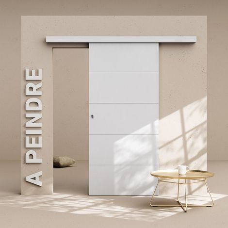 Porte Coulissante avec Rail - Prépeinte Ligne 93 cm - Sans butée
