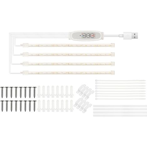 Bandes lumineuses LED croissance plantes, rouge et 3000K, 4 niveaux intensité, minuterie 24h, USB Plug and Play