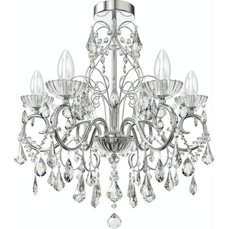 Forum Spa Vela Polished Chrome/Clear 495mm 5 Light Bathroom Chandelier - SPA-19713-CHR