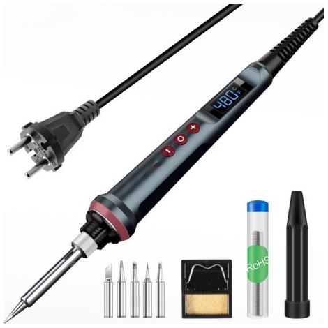 Kit fer à souder 90 W, température réglable 180-480 °C, avec écran LED, pistolet à souder 9 en 1, 5 pannes, fil à souder, support, outils de précision pour l'électronique et les réparations de soudure (1/3)