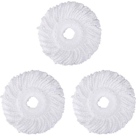 3Pcs Têtes Microfibre Balai, Tête de Vadrouille Rechange Rond Têtes Mop Rotation à 360 pour Nettoyage des Sols (Diamètre 16 cm)blanche (1/4)