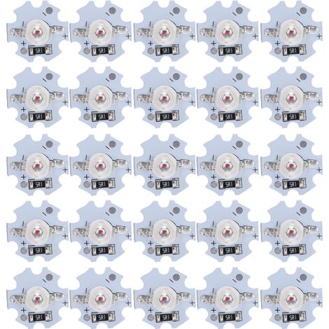 25 pièces LED haute puissance 3W 5V, 200LM pour éclairage DIY, ampoules rouge 620-625NM
