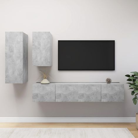 Ensemble de Meuble TV,Banc TV 4 pcs Gris béton Aggloméré -BV44509 (1/5)