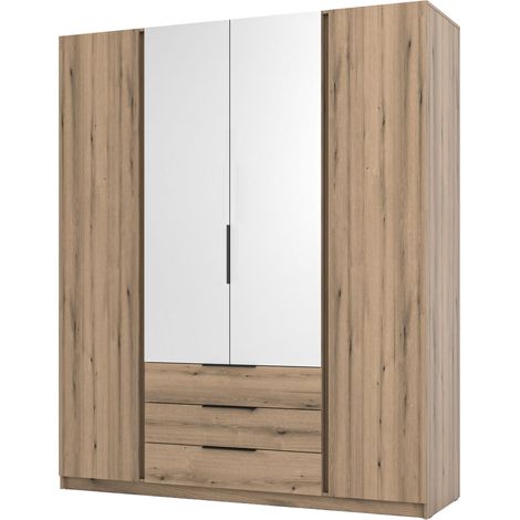 Selsey Kaja - Kleiderschrank 4-türig mit Spiegel & 3 Schubladen, 200 cm, Eiche Evoke (1/4)